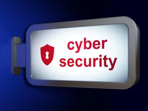 Privacy concept: Cyber Security and Shield With Keyhole on billb Stock Illustration
