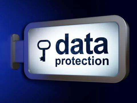 Privacy concept: Data Protection and Key on billboard background Stockillustratie