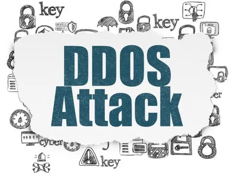 Privacy concept: DDOS Attack on Torn Paper background Stock Illustration