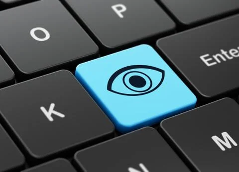 Privacy concept: Eye on computer keyboard background 스톡 일러스트