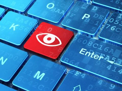 Privacy concept: Eye on computer keyboard background Illustrazione stock