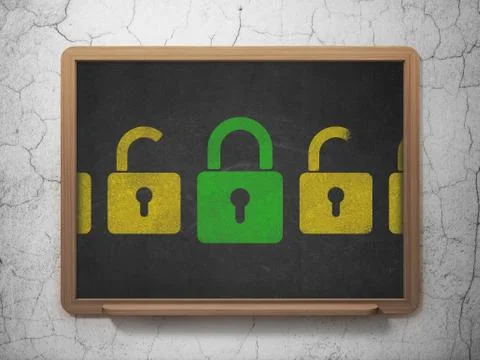 Privacy concept: green closed padlock icon on School Board Stock Illustration