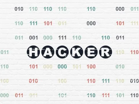 Privacy concept: Hacker on wall background Illustrazione stock