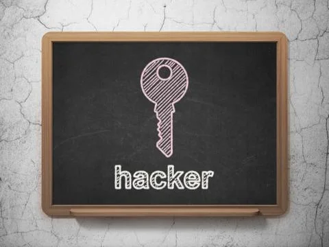 Privacy concept: Key and Hacker on chalkboard background Stockillustratie