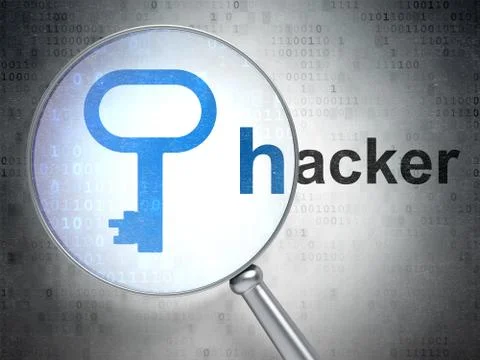 Privacy concept: Key and Hacker with optical glass Stockillustratie