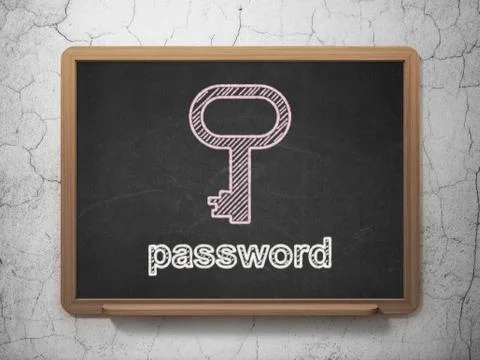 Privacy concept: Key and Password on chalkboard background 스톡 일러스트