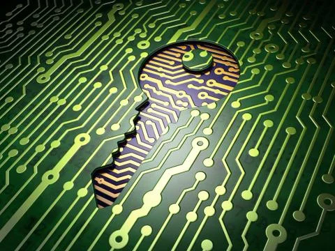 Privacy concept: Key on circuit board background Stockillustratie
