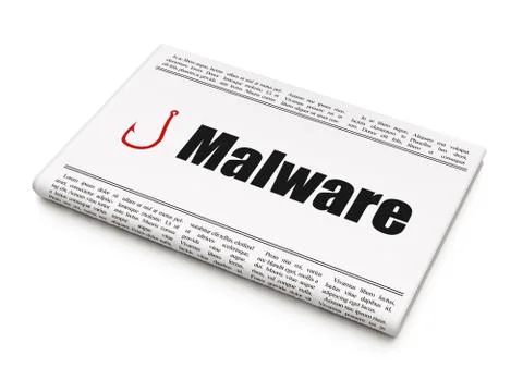 Privacy concept: newspaper with Malware and Fishing Hook Stock Illustration