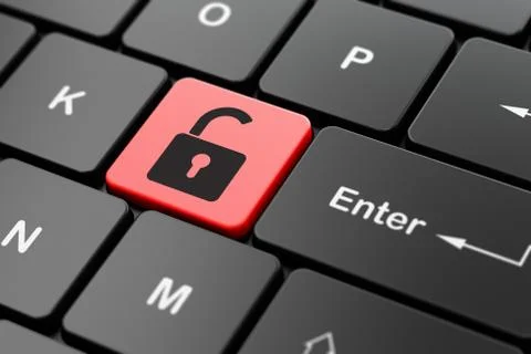 Privacy concept: Opened Padlock on computer keyboard background Illustrazione stock