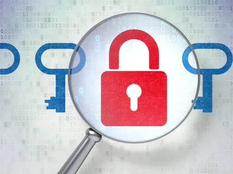 Privacy concept: Padlock And Key with optical glass on digital Stockillustratie