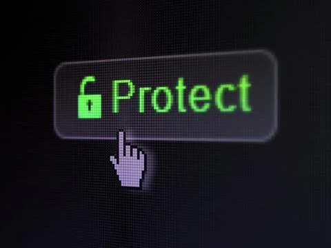 Privacy concept: Protect and Opened Padlock on digital button ba Stockillustratie