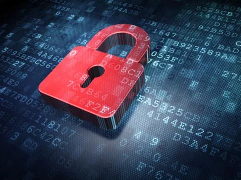 Privacy concept: Red Closed Padlock on digital background Illustrazione stock