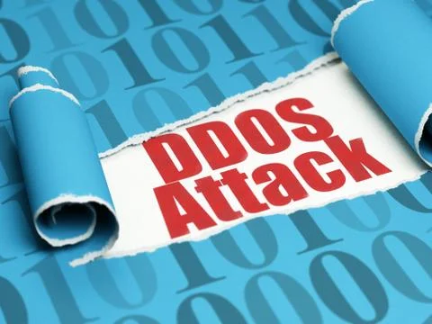 Privacy concept: red text DDOS Attack under the piece of  torn paper Stock-Illustration