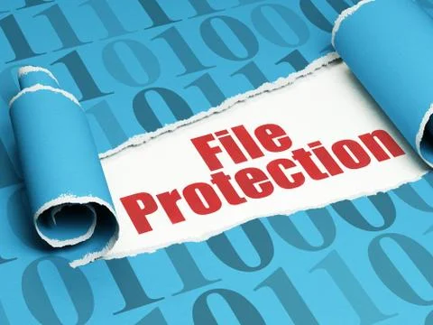 Privacy concept: red text File Protection under the piece of  torn paper Illustrazione stock