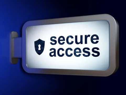 Privacy concept: Secure Access and Shield With Keyhole on billboard background Stock Illustration