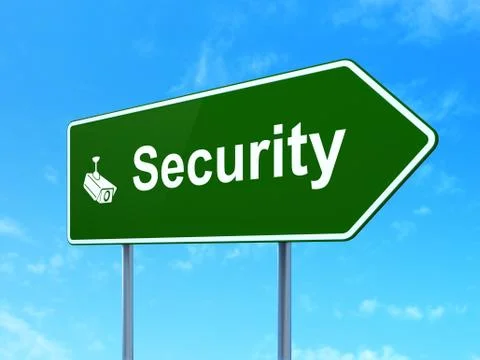 Privacy concept: Security and Cctv Camera on road sign Illustrazione stock