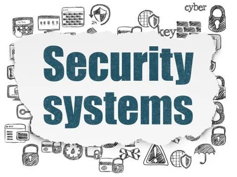 Privacy concept: Security Systems on Torn Paper background Ilustración de archivo