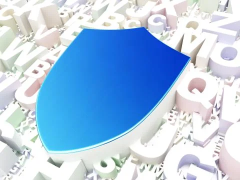 Privacy concept: Shield on alphabet background Illustrazione stock