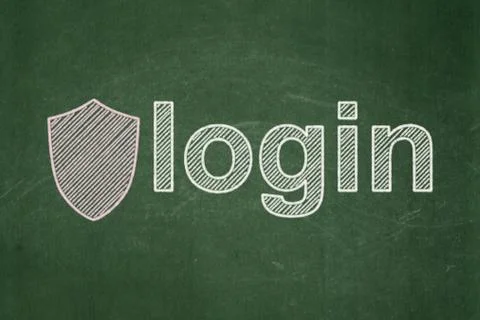 Privacy concept: Shield and Login on chalkboard background 스톡 일러스트