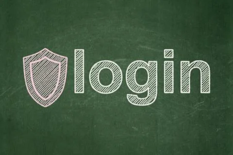 Privacy concept: Shield and Login on chalkboard background 库存插图