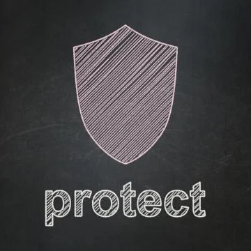 Privacy concept: Shield and Protect on chalkboard background Illustrazione stock