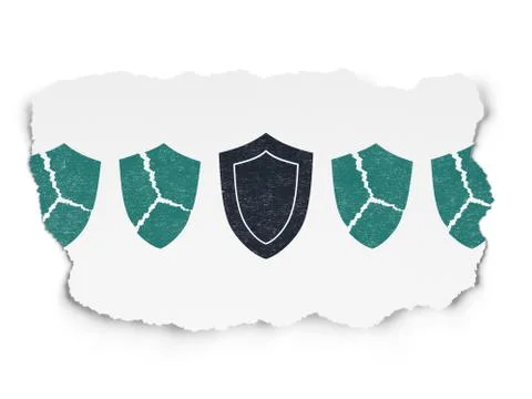 Privacy concept: shield icon on Torn Paper background Stock-Illustration