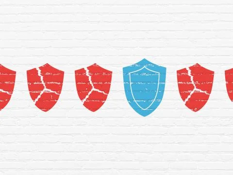 Privacy concept: shield icon on wall background Stock Illustration