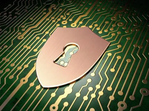 Privacy concept: Shield With Keyhole on circuit board background Stock Illustration