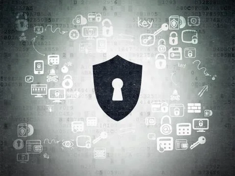Privacy concept: Shield With Keyhole on Digital Paper background 库存插图