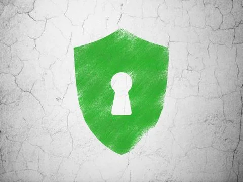 Privacy concept: Shield With Keyhole on wall background 스톡 일러스트