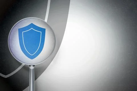 Privacy concept:  Shield with optical glass on digital background Illustrazione stock