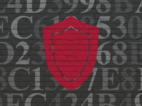 Privacy concept: Shield on wall background Stock Illustration