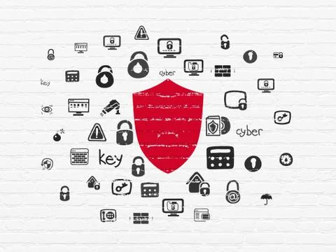 Privacy concept: Shield on wall background Ilustración de archivo