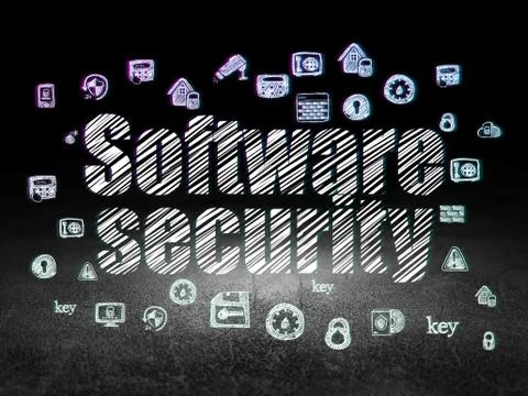 Privacy concept: Software Security in grunge dark room Illustrazione stock