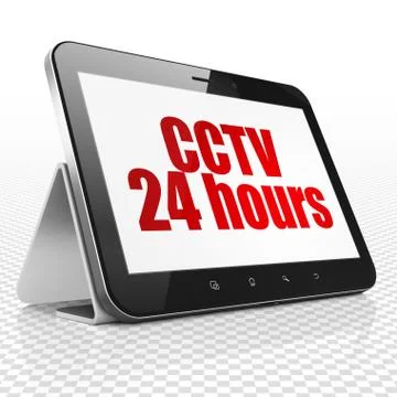 Privacy concept: Tablet Computer with CCTV 24 hours on display Stock Illustration