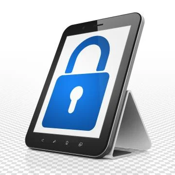 Privacy concept: Tablet Computer with Closed Padlock on display Illustrazione stock