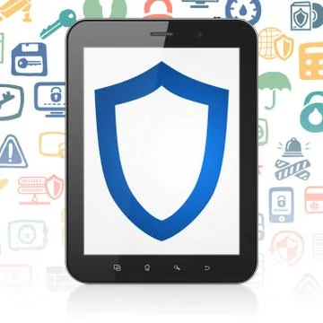 Privacy concept: Tablet Computer with Contoured Shield on display Illustrazione stock