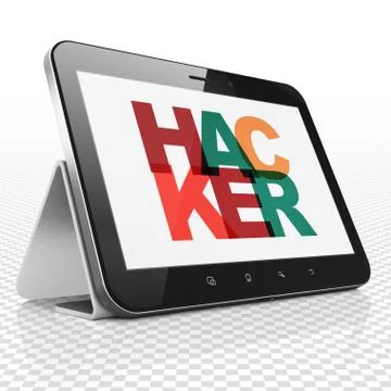 Privacy concept: Tablet Computer with Hacker on  display Stock Illustration
