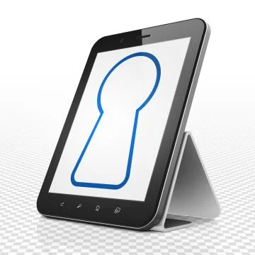 Privacy concept: Tablet Computer with Keyhole on display Illustrazione stock