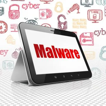 Privacy concept: Tablet Computer with Malware on display Illustrazione stock