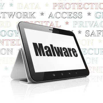 Privacy concept: Tablet Computer with Malware on display Illustrazione stock