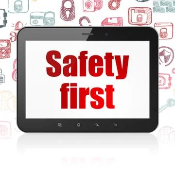 Privacy concept: Tablet Computer with Safety First on display Stock Illustration