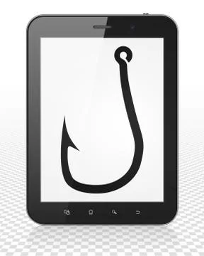 Privacy concept: Tablet Pc Computer with Fishing Hook on display Illustrazione stock