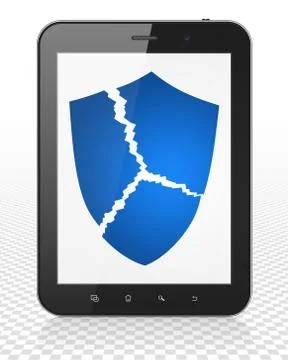 Privacy concept: Tablet Pc Computer with Broken Shield on display Stockillustratie