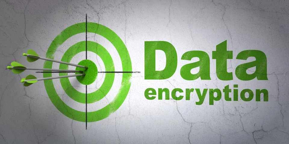 Privacy concept: target and Data Encryption on wall background Illustrazione stock