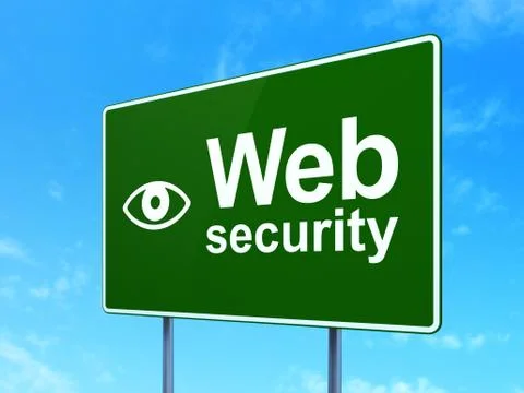 Privacy concept: Web Security and Eye on road sign background Stock Illustration