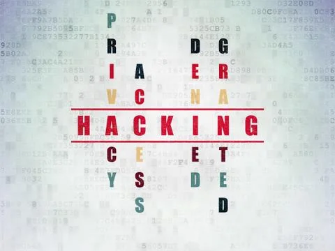 Privacy concept: word Hacking in solving Crossword Puzzle Illustrazione stock