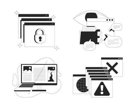 Privacy, content management, system errors line onboarding ui illustrations set Stock Illustration