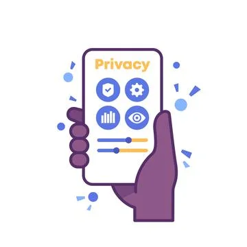Privacy control and settings, phone in hand, vector illustration Stock Illustration