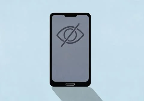 Privacy control protection symbol on smart phone screen against blue background Stock Illustration